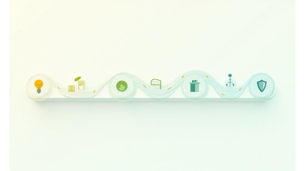 Illustration d'une timeline de récupération, avec des icônes représentant chaque phase: une ampoule pour la reconnaissance, une feuille pour le ressourcement, un marteau pour la reconstruction et un bouclier pour la prévention.